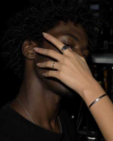 Signet Ring and Thin Band in silver, worn — Plain Form