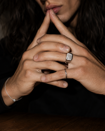 Signet Ring in silver, worn — Plain Form Range 01
