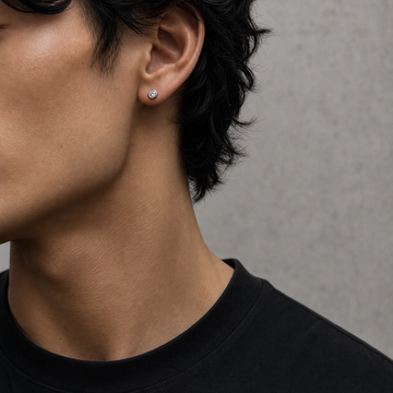 Single Stud earring in silver with bezel-set lab-grown diamond — close-up