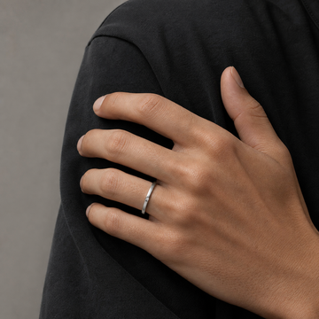 Thin Band in silver with lab-grown diamond — angled view