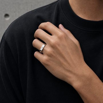 Hex Ring in silver with lab-grown diamond — close-up