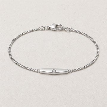 ID Bracelet in silver with lab-grown diamond on a fine curb chain — studio