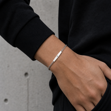 ID Bracelet in silver with lab-grown diamond ID bar — close-up
